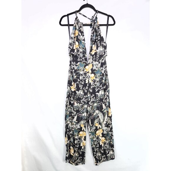 Free People Halter Wide Leg Jumpsuit Size 2 Cropped Floral Print Crinkle Fabric - Picture 2 of 16